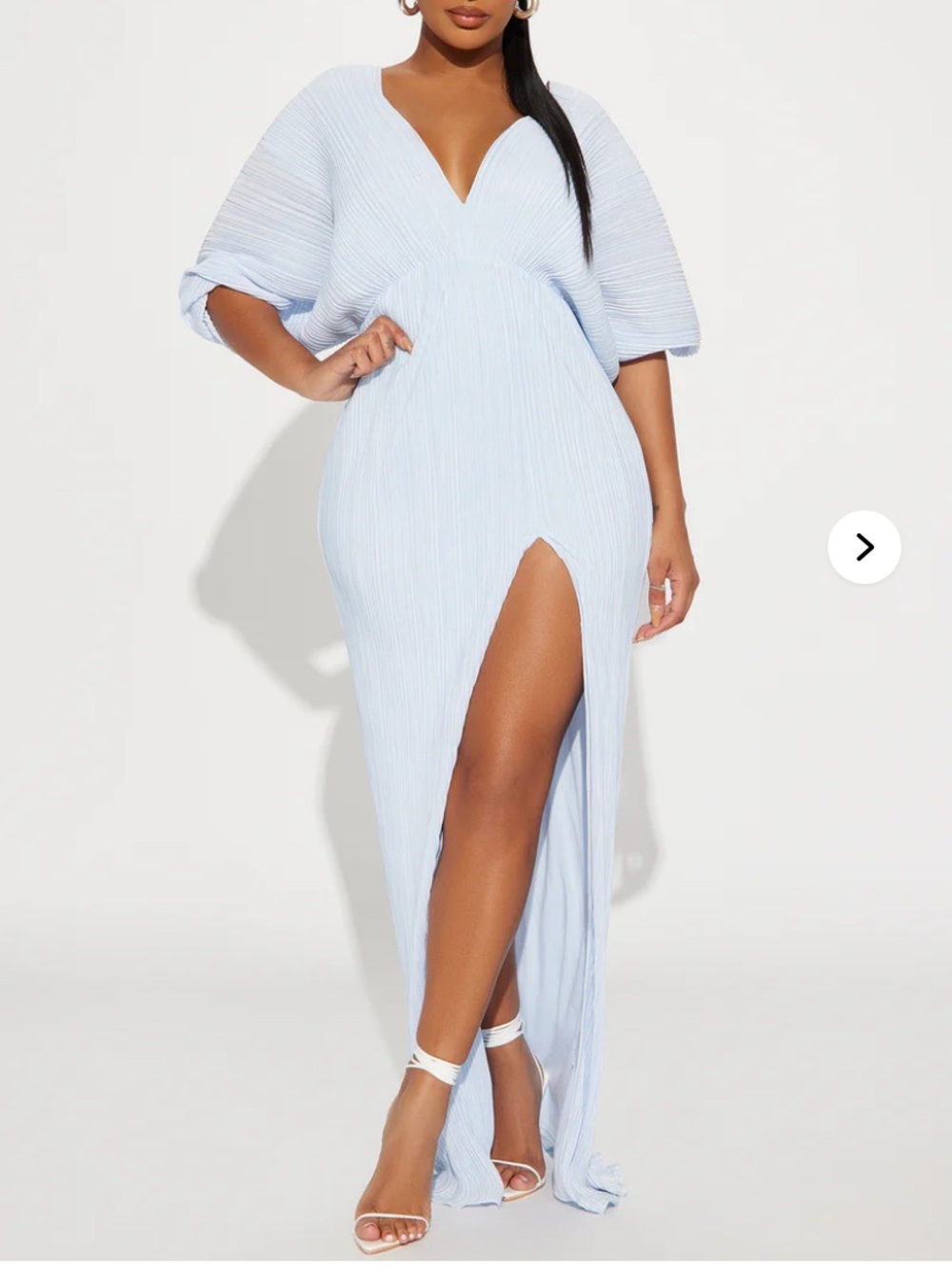 Fashion Nova Light Blue Paloma Pleated Maxi Dress with High Slit